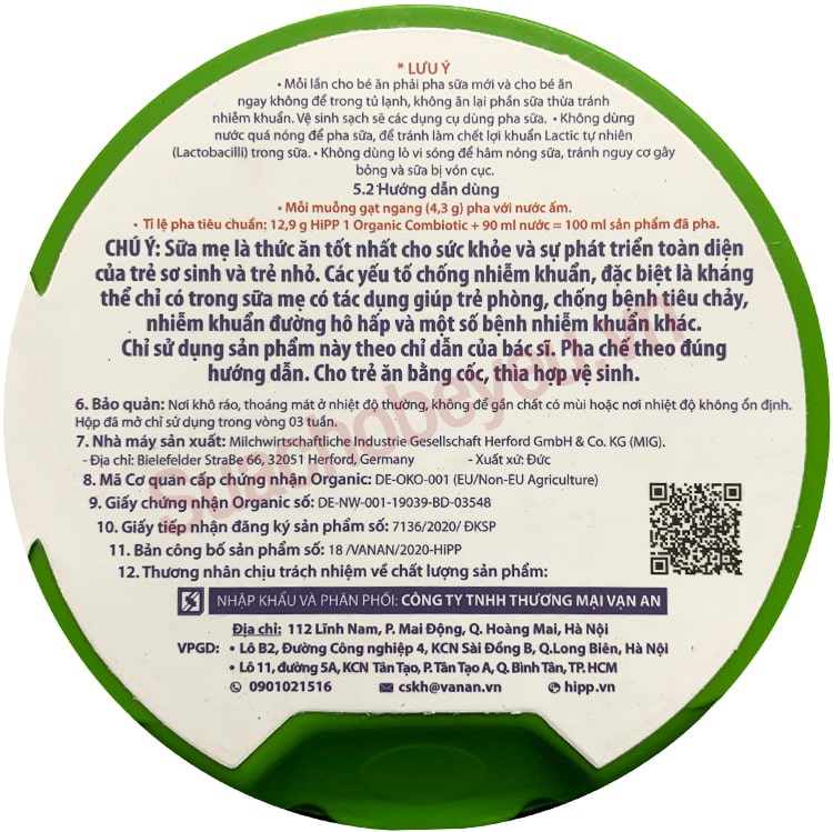 Sữa Hipp Combiotic số 1 lon 800g cho trẻ từ 0-6 tháng tuổi