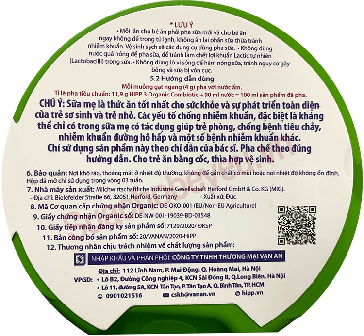 Sữa HiPP Combiotic số 3 lon 800g cho trẻ từ 1-3 tuổi