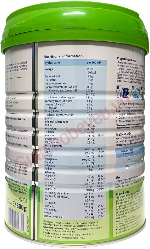 Sữa HiPP Combiotic số 3 lon 800g cho trẻ từ 1-3 tuổi