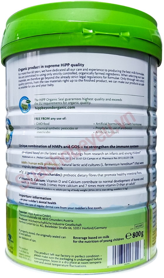 Sữa HiPP Combiotic số 4 lon 800g cho trẻ từ 3 tuổi