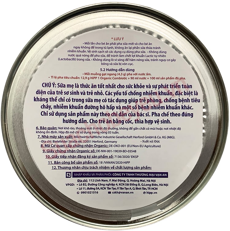 Sữa Hipp Combiotic số 1 350g cho trẻ 0-6 tháng tuổi